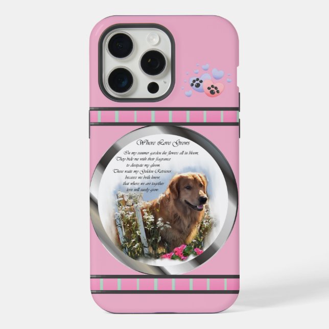 Coque iPhone Cute rose moderne Golden Retriever Dog Art (Verso)