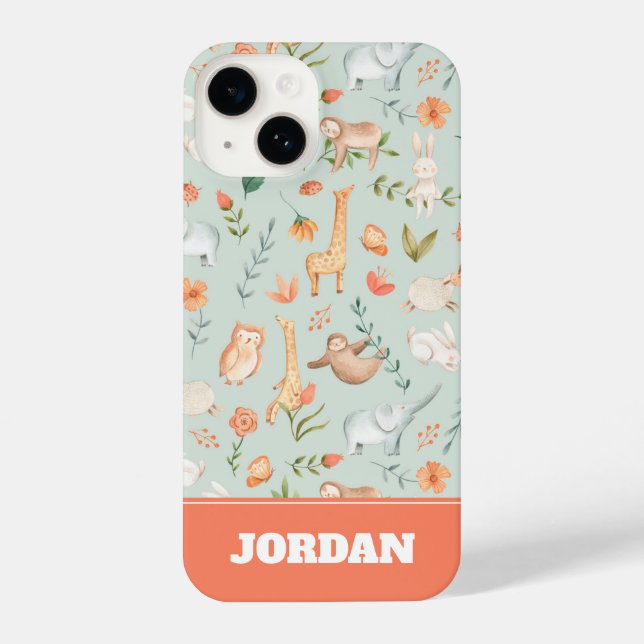Coque iPhone Cute Turquoise bébé animal Pastel Motif (Verso)