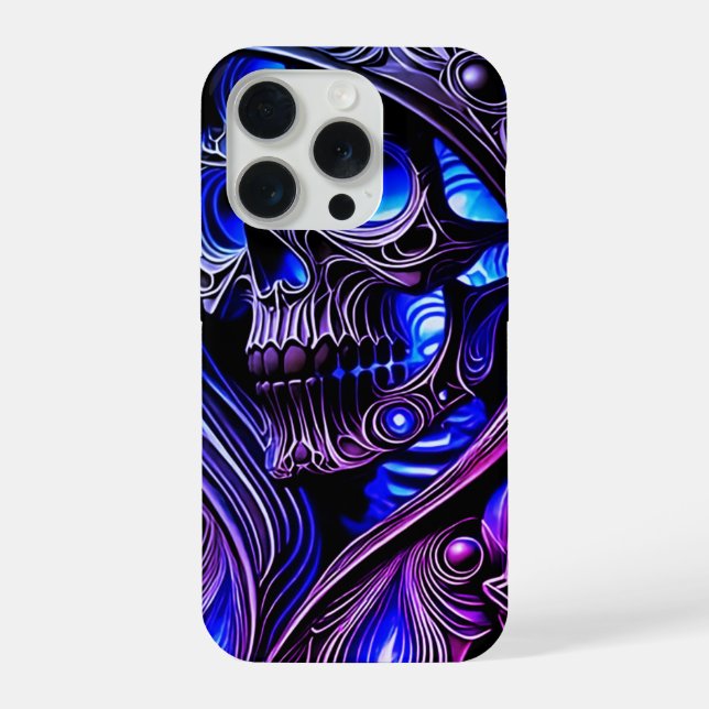 Coque iPhone Cyber Blue Phantom Skull - Neon Glow Edition (Verso)