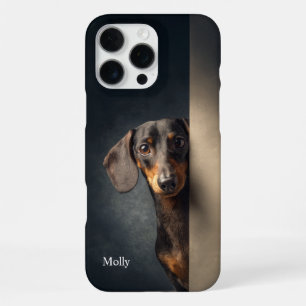 Coque iPhone 16 Pro Max Dachshund noir et feu personnalisé