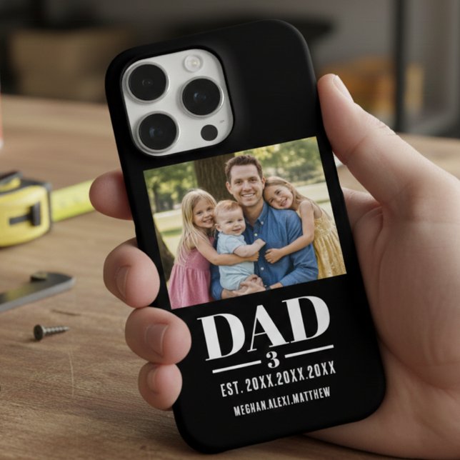 Coque iPhone Dad Est. Year Name Number Photo Bold Font (Créateur téléchargé)