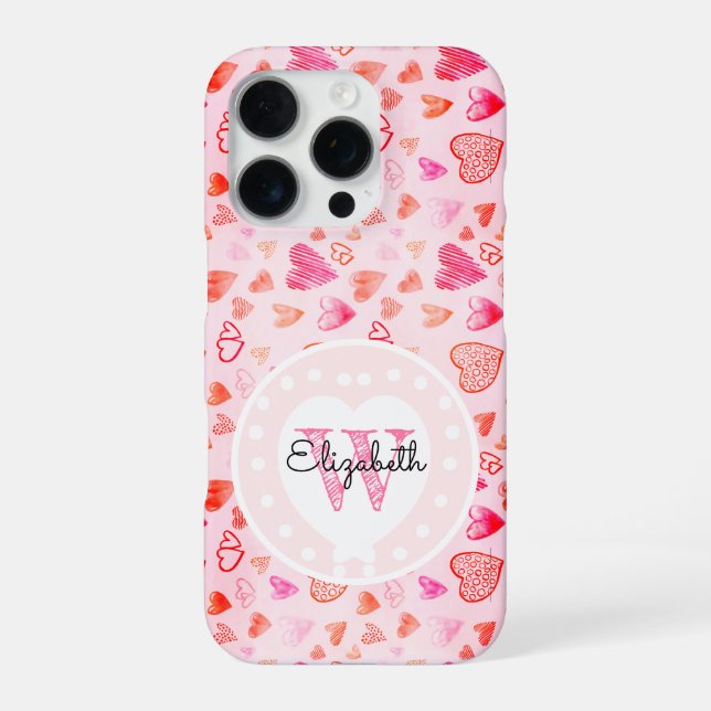 Coque iPhone Dainty Coeur rose Motif & Monogramme Coeur blanc (Verso)