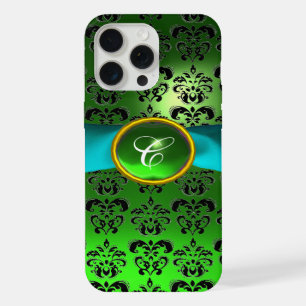 DAMASK GIRLY MONOGRAM vert aqua bleu ruban