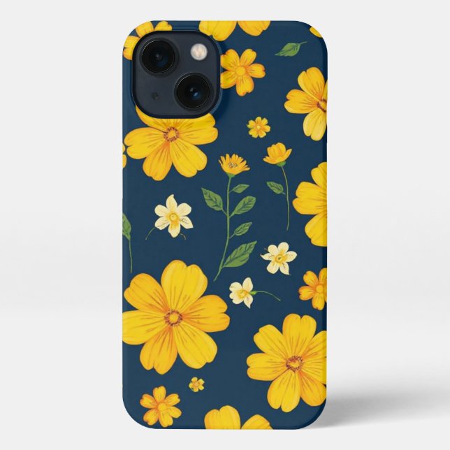Coque iPhone Dark Background Yellow Floral (Verso)