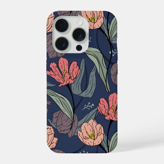 Coque iPhone Dark Floral Tulip Pattern Phone Case (Verso)