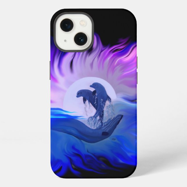 Coque iPhone Dauphins au clair de lune (Verso)