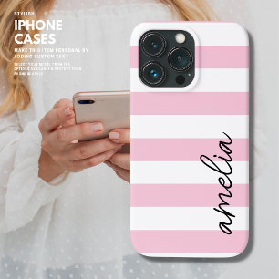 Coque iphone de bande rose vierge simple avec nom