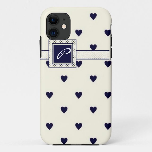 Coque iphone de coeur de Monogramme de la Marine (Dos)