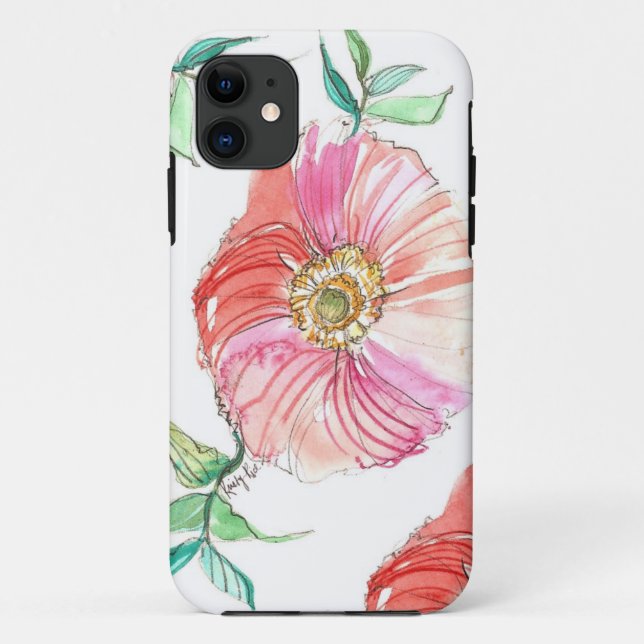 Coque iphone de corail d'aquarelle de pavot (Dos)