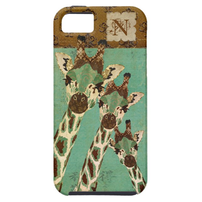 Coque iphone de cuivre et turquoise de monogramme (Dos)