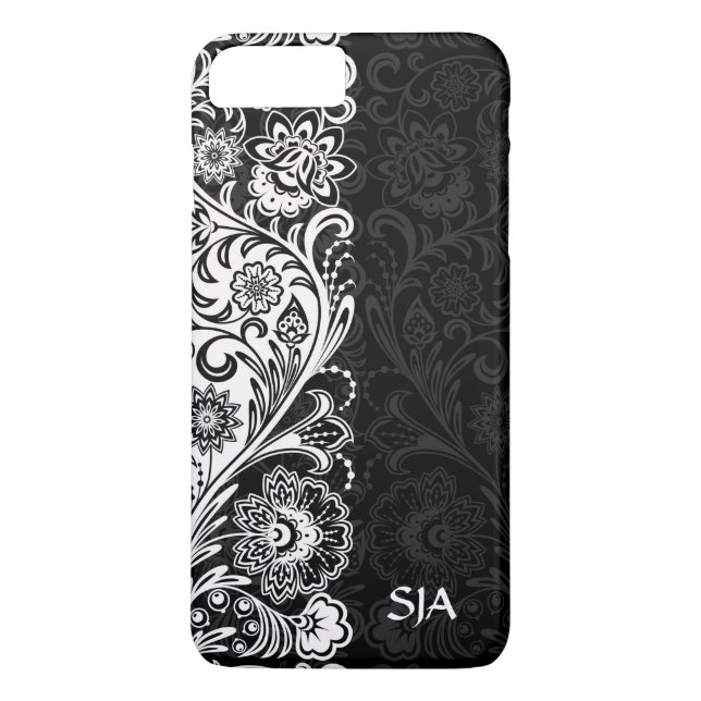 Coque iphone de design floral noir gras (Dos)
