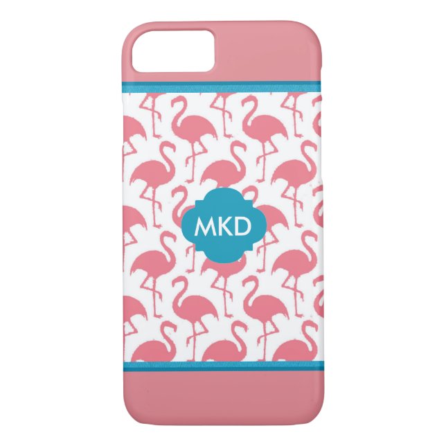 Coque iphone de Flamant rose monogramme (Dos)