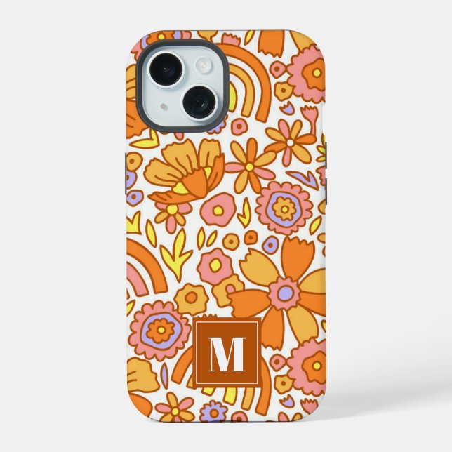 Coque iphone de fleurs orange rétro (Verso)