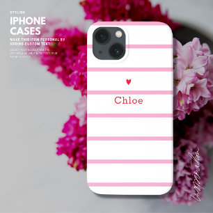 Coque iphone de la bande rose du coeur mignon roug