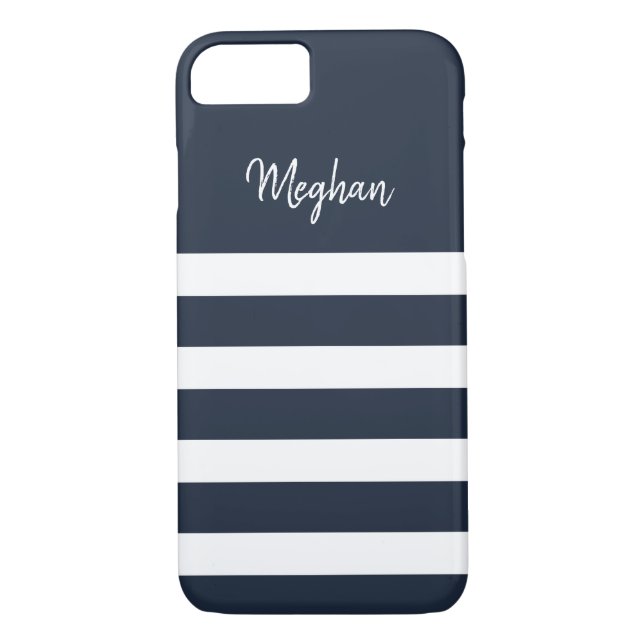 coque iphone de la marine et de la bande blanche (Dos)