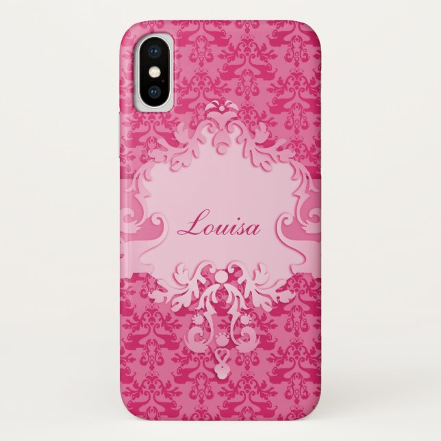Coque iphone de nom de short de rose de damassé (Dos)