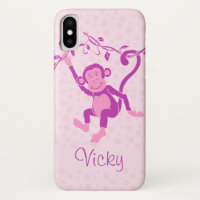 coque iphone de nom de singe violet et rose