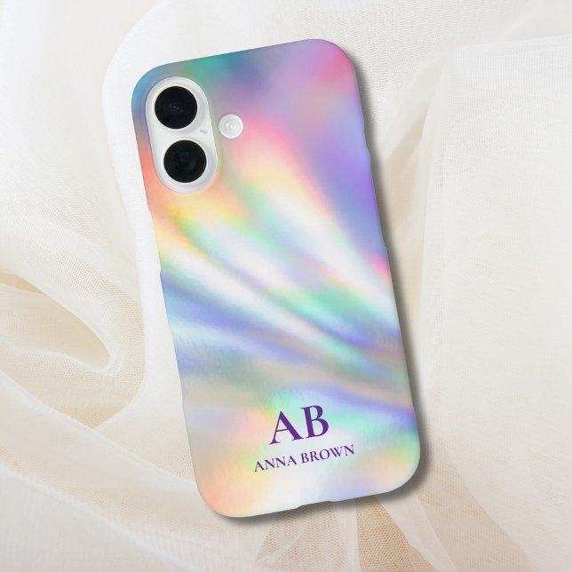 Coque iphone de nom personnalisé Iridescente Monog (Créateur téléchargé)