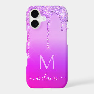 Coque iphone de nom personnalisé Purple Rose Neon