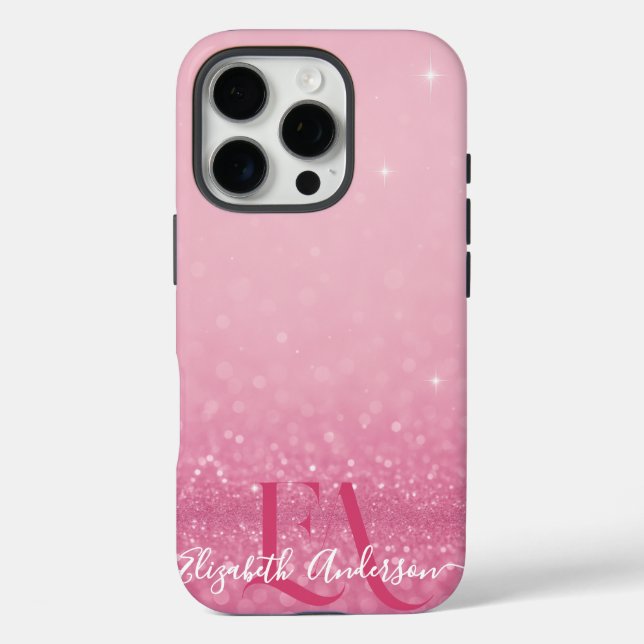 Coque iphone de Parties scintillant rose avec init (Verso)