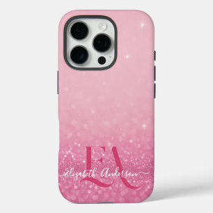 Coque iphone de Parties scintillant rose avec init