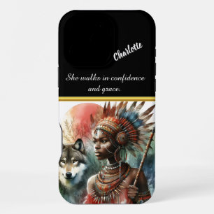 Coque iPhone 16 Pro Max Déesse guerrière avec son compagnon loup