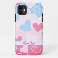 coque iphone des coeurs motifs bleu-rose