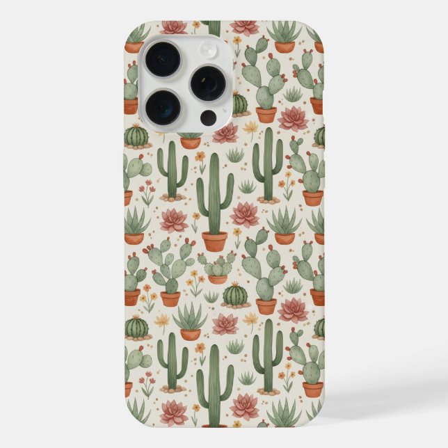 Coque iPhone Desert Cacti Succulent Seamless Pattern (Verso)