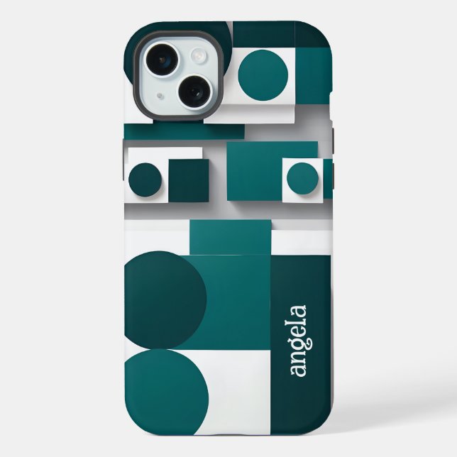 Coque iPhone Design moderne abstrait géométrique turquoise blan (Verso)