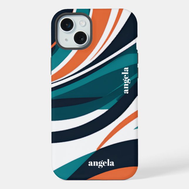 Coque iPhone Design moderne abstrait orange turquoise noir (Verso)