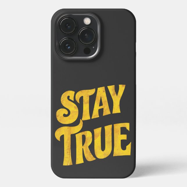 Coque iPhone Design Motivant 'Stay True' en Or Texturé (Verso)