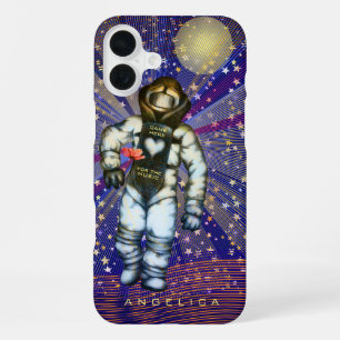 Coque iPhone 16 Plus Dessin d'astronaute Venir ici pour la musique Cool