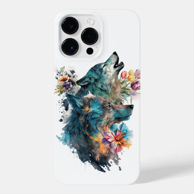 Coque iPhone Deux loups entourés de fleurs (Verso)
