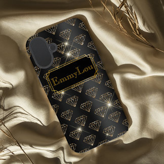 Coque iPhone 16 Plus Diamants art déco glamour noir et or