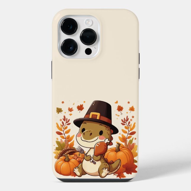 Coque iPhone Dinosaur de Thanksgiving mignon (Verso)