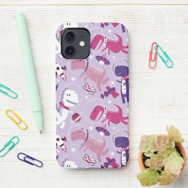 Coque iPhone Dinosaures de l'espace, Dinosaures mignons, Étoile (Sur le bureau)