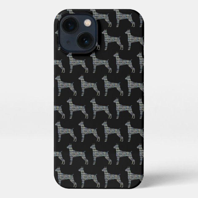 Coque iPhone Doberman Pinscher Cute Dog Silhouette Grille Noir (Verso)