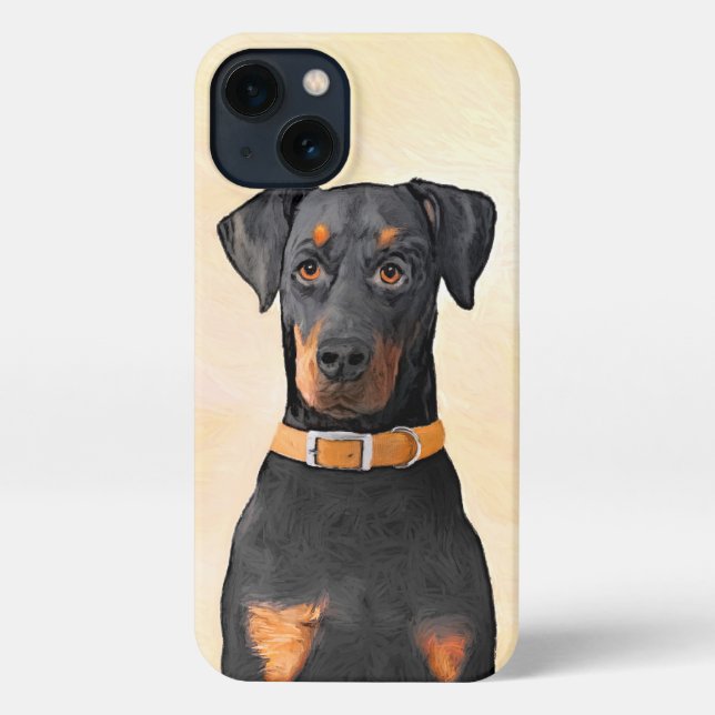 Coque iPhone Doberman Pinscher Peinture non découpée Art origin (Verso)