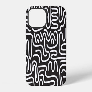 Coque iPhone 12 Doodle Rétro Lignes Ondulées : Monochrome