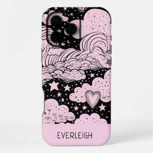 Coque iPhone 16 Pro Max Doodle Rêves Célestes Rose Noir
