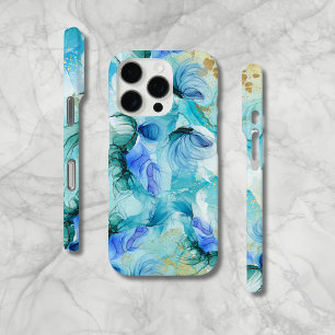 Coque iphone d'or bleu moderne Billowrls