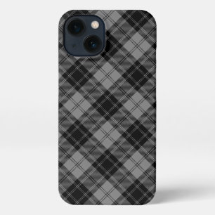 Etui iPhone 13 Douglas tartan noir gris plaid