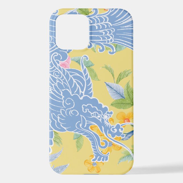 Coque iPhone Dragon asiatique - Bleu sur pastel (Verso)