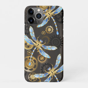 Coque iPhone 11Pro Dragonflies de Steampunk sur arrière - plan rayé b