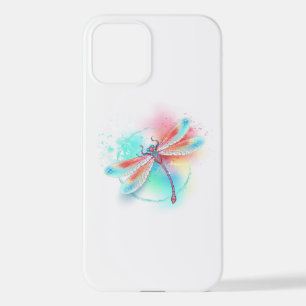 Coque iPhone 12 Dragonfly rouge sur l'arrière - plan aquarelle
