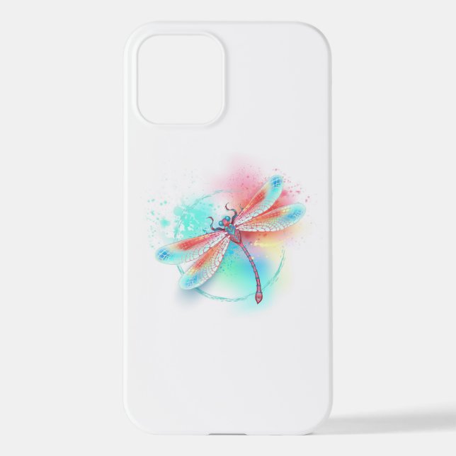 Coque iPhone Dragonfly rouge sur l'arrière - plan aquarelle (Verso)