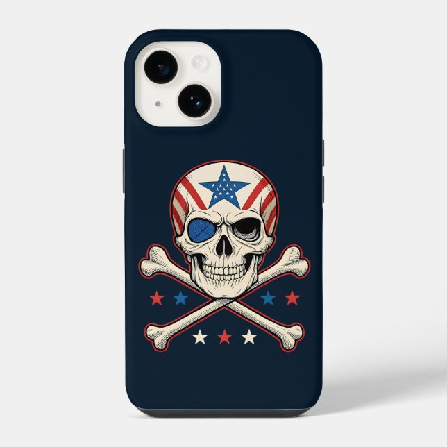 Coque iPhone Drapeau américain Patriotique Skull and Crossbones (Verso)