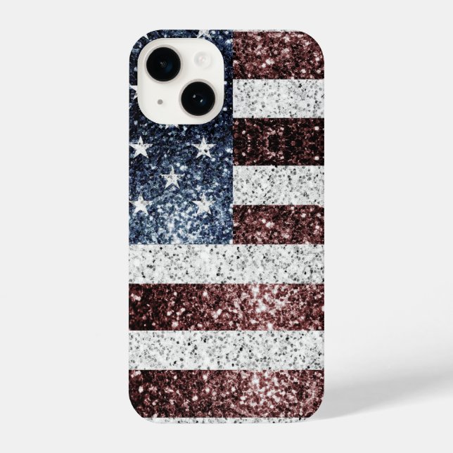 Coque iPhone Drapeau américain rouge rustique blanc bleu scinti (Verso)