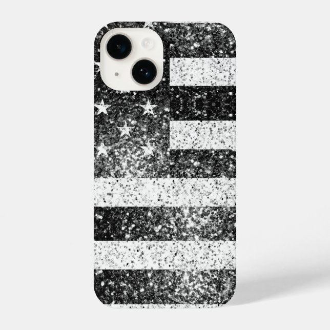 Coque iPhone Drapeau américain rustique noir blanc brillant arg (Verso)