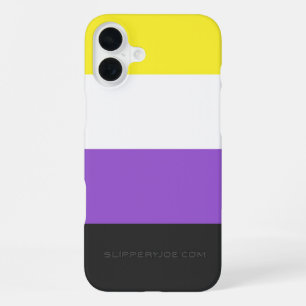Coque iPhone 16 Plus Drapeau de fierté non binaire de SlipperyJoe's jau